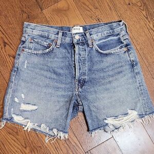 NWOT Agolde Blue Distressed Denim Shorts. Size 27